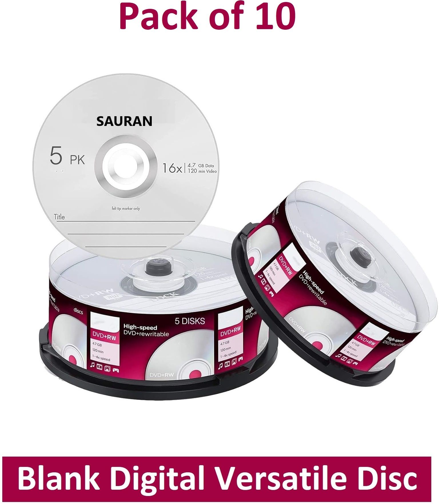 Sauran DVD Rewritable Pack of 10 Blank Digital Versatile Disc DVD 4.7 GB