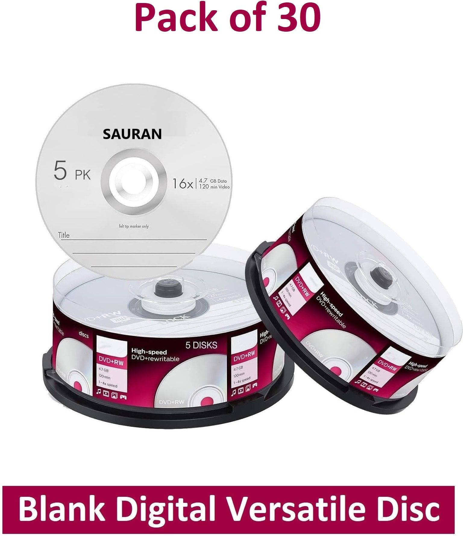 Sauran DVD Rewritable Pack of 30 Blank Digital Versatile Disc DVD 4.7 GB