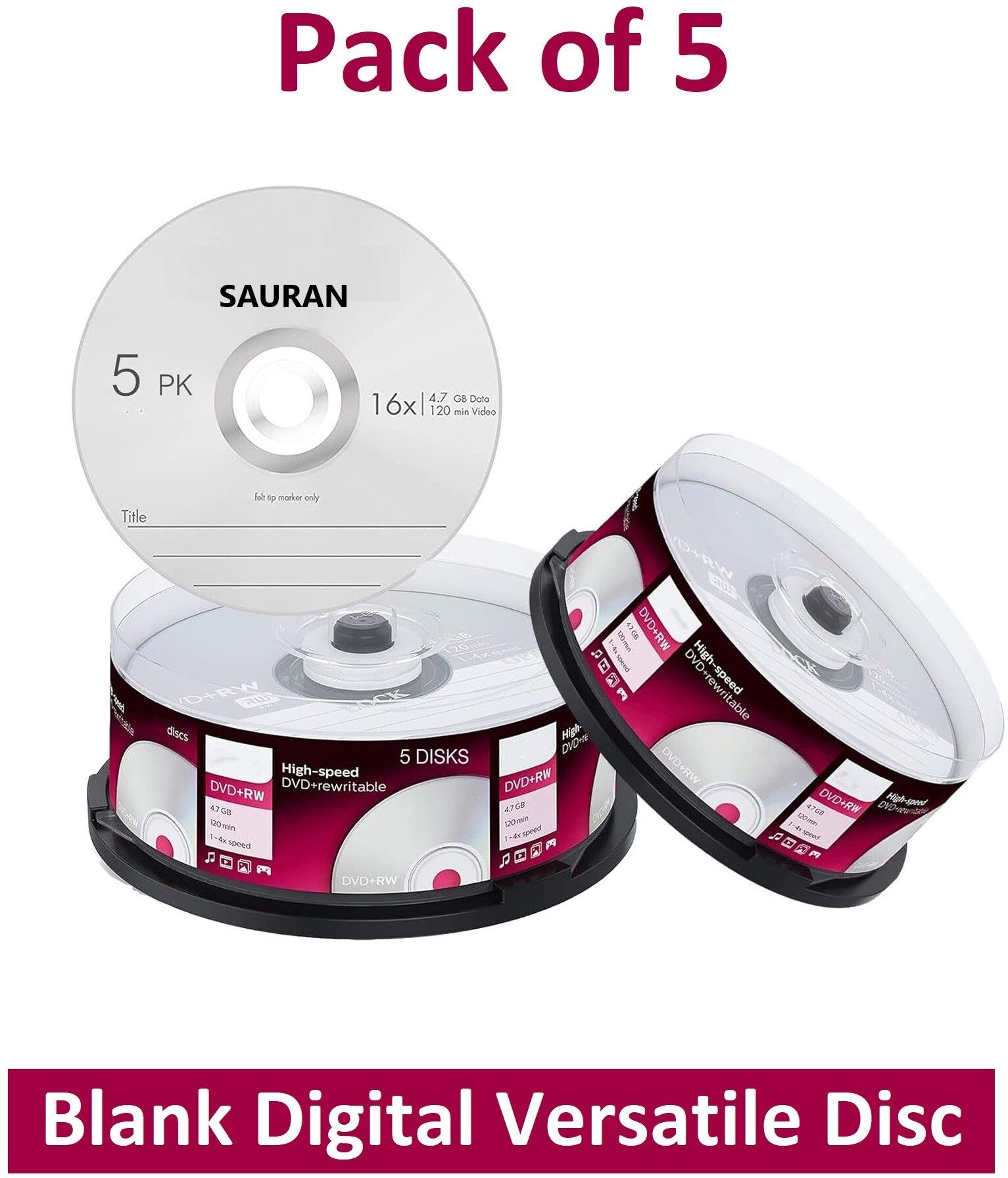 Sauran DVD Rewritable Pack of 5 Blank Digital Versatile Disc DVD 4.7 GB-image-32