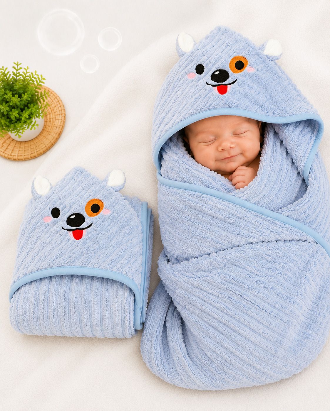 Solid Crib Hooded Baby Blanket for All Season-image-6