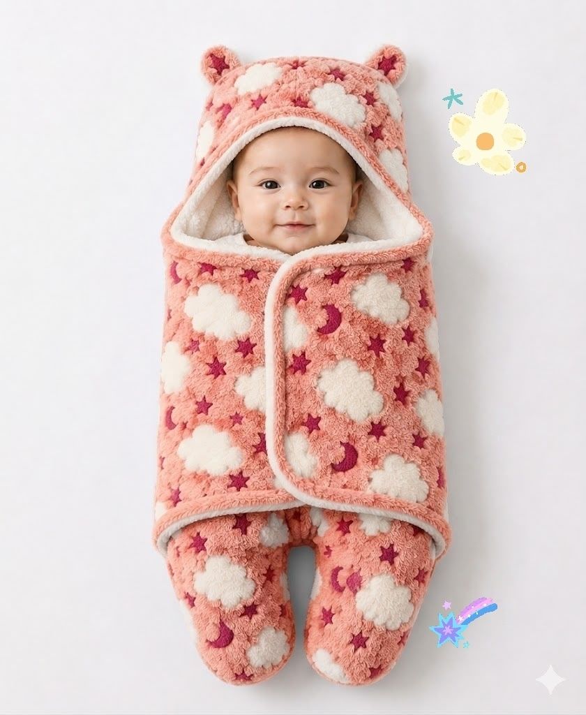 Geometric Single Hooded Baby Blanket for All Season-image-37