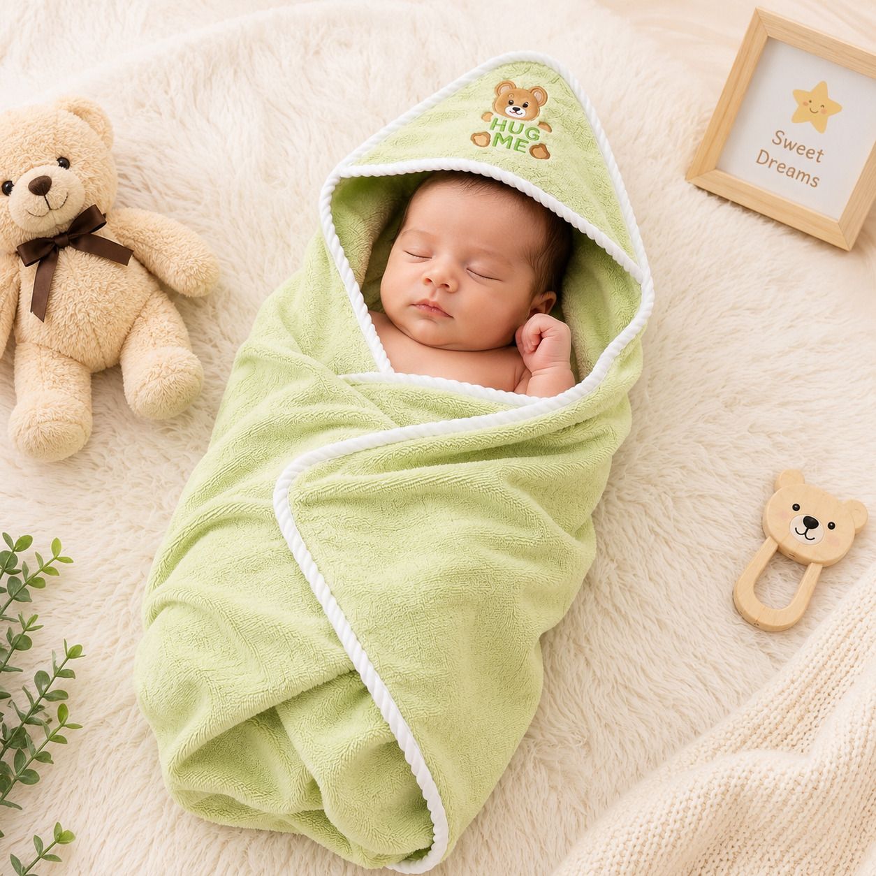 Solid Single Hooded Baby Blanket for All Season-image-2