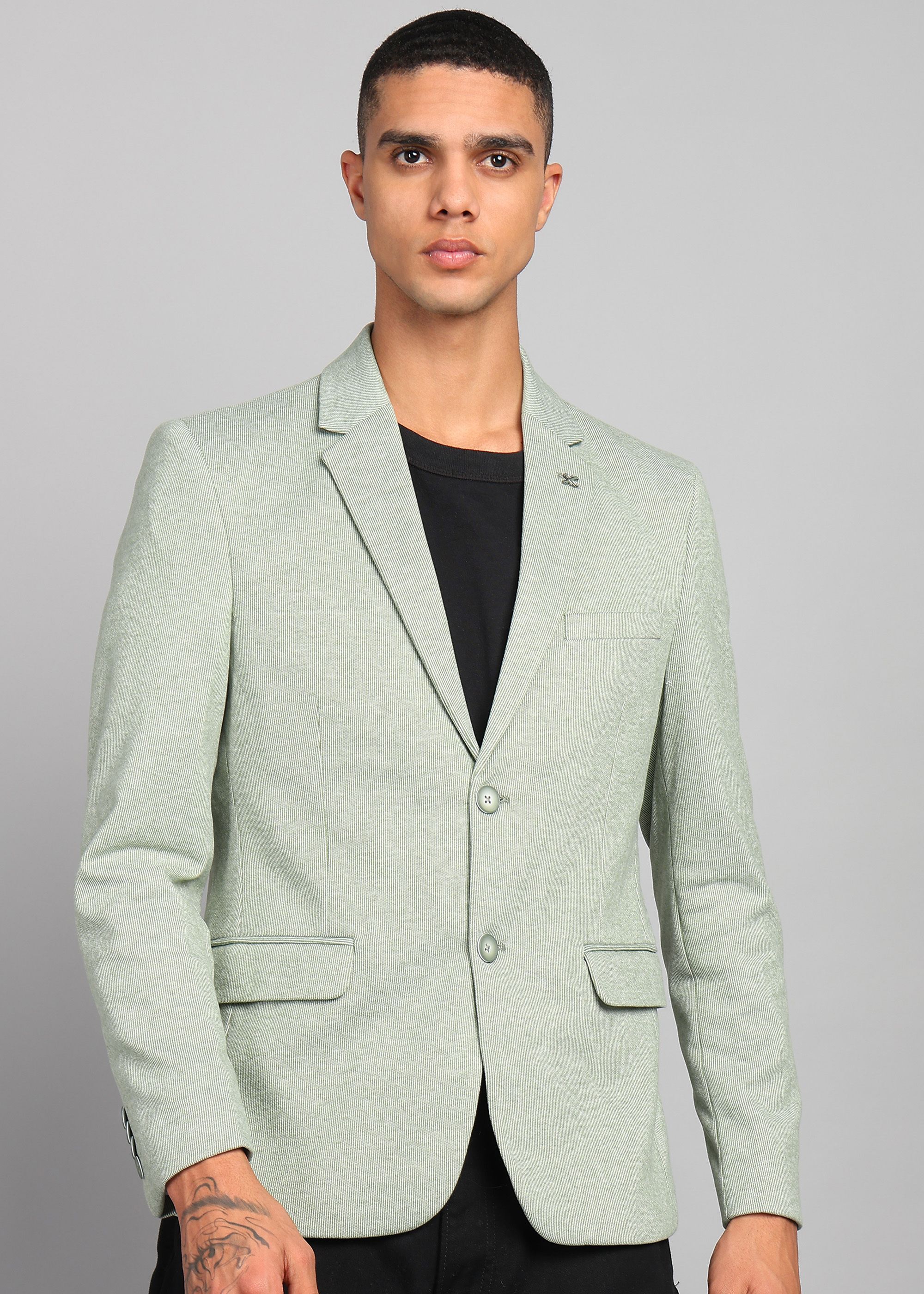 Men Striped Single Breasted Casual Blazer-image-28