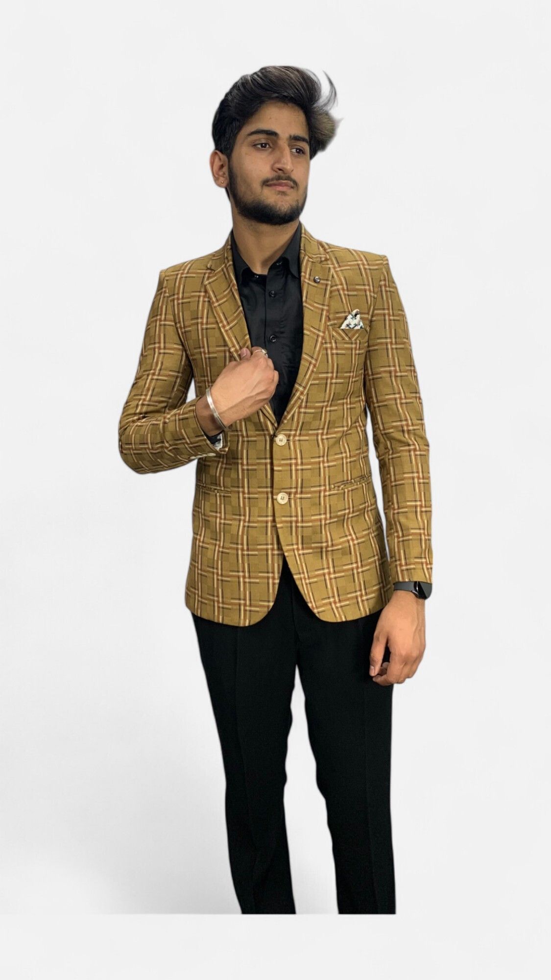 gargian master cut Men Checkered Single Breasted Formal, Party Blazer-picture-7