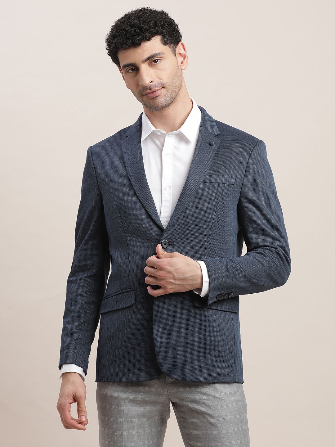 Men Self Design Single Breasted Casual Blazer-image-35
