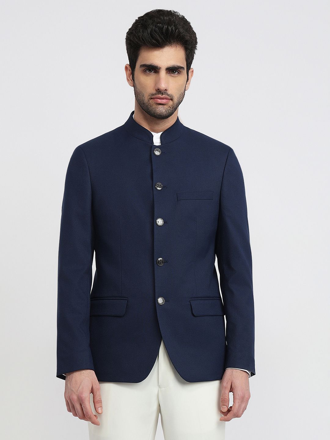 raymond Men Solid Bandhgala Formal Blazer-picture-10