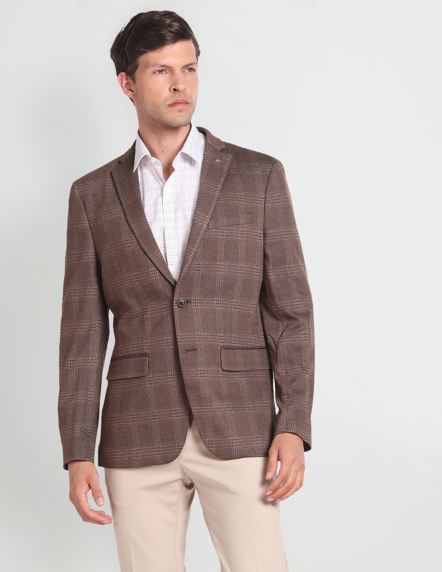Men Checkered Single Breasted Formal Blazer-image-43