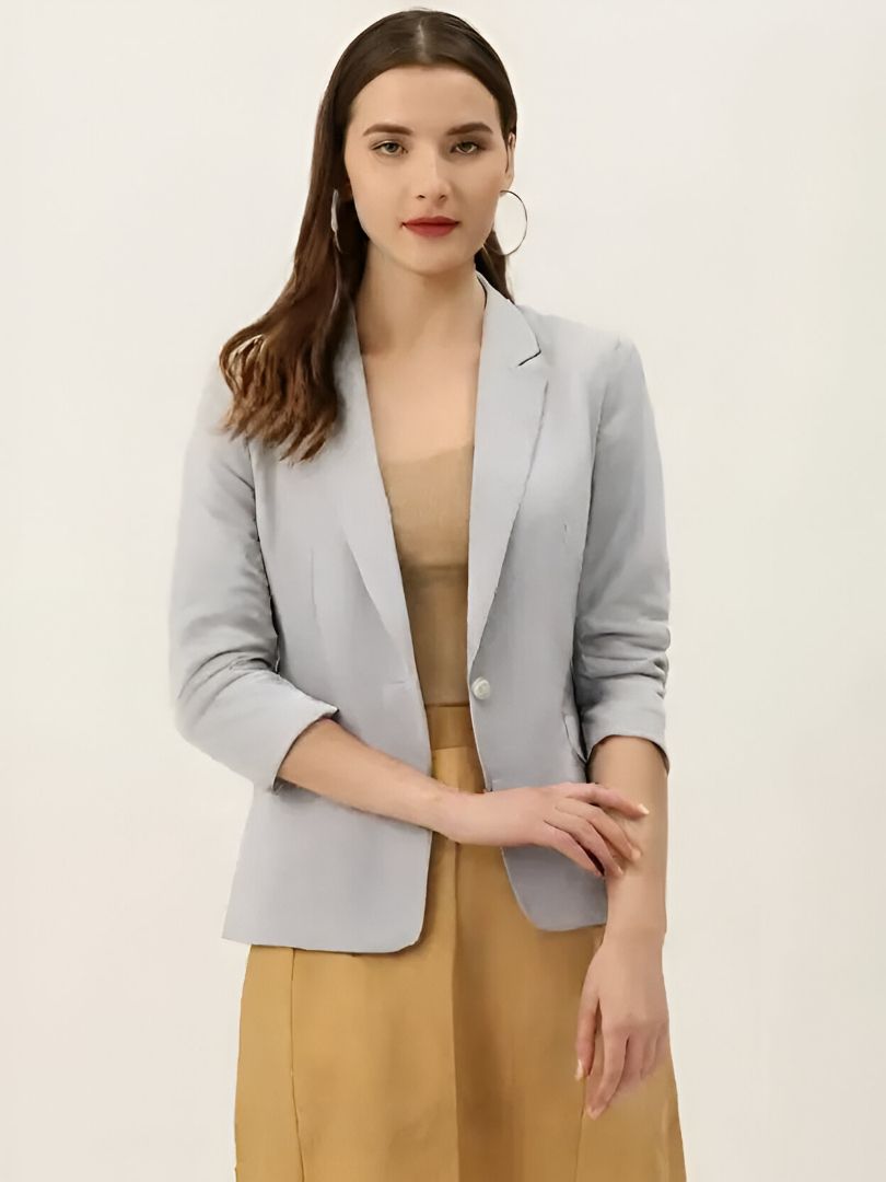 Women Solid Single Breasted Formal Blazer-image-8