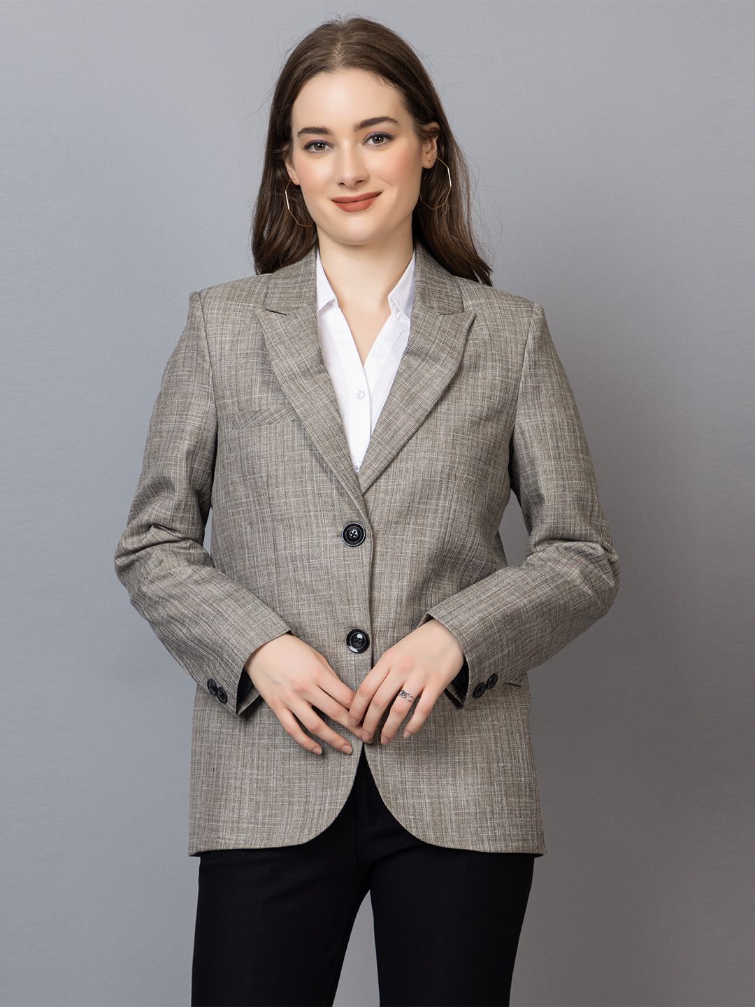 Women Solid Single Breasted Formal Blazer-image-6