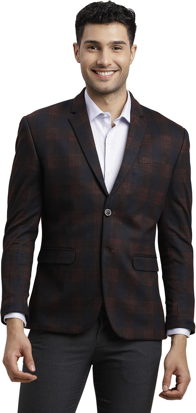 Men Checkered Single Breasted Casual Blazer