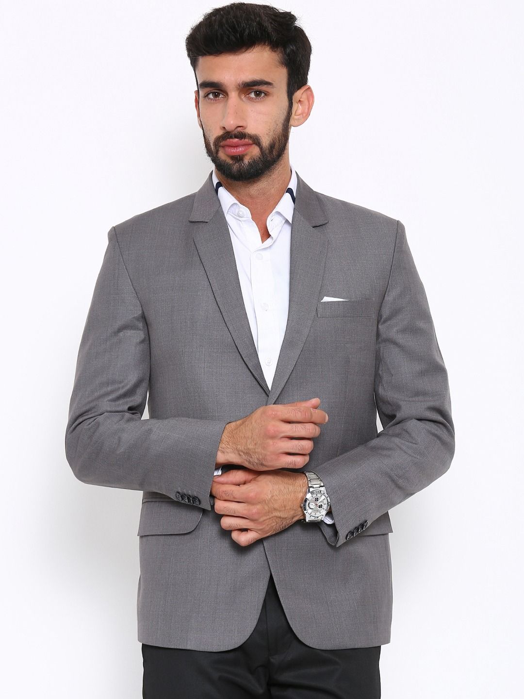 Men Solid Single Breasted Casual Blazer-image-3