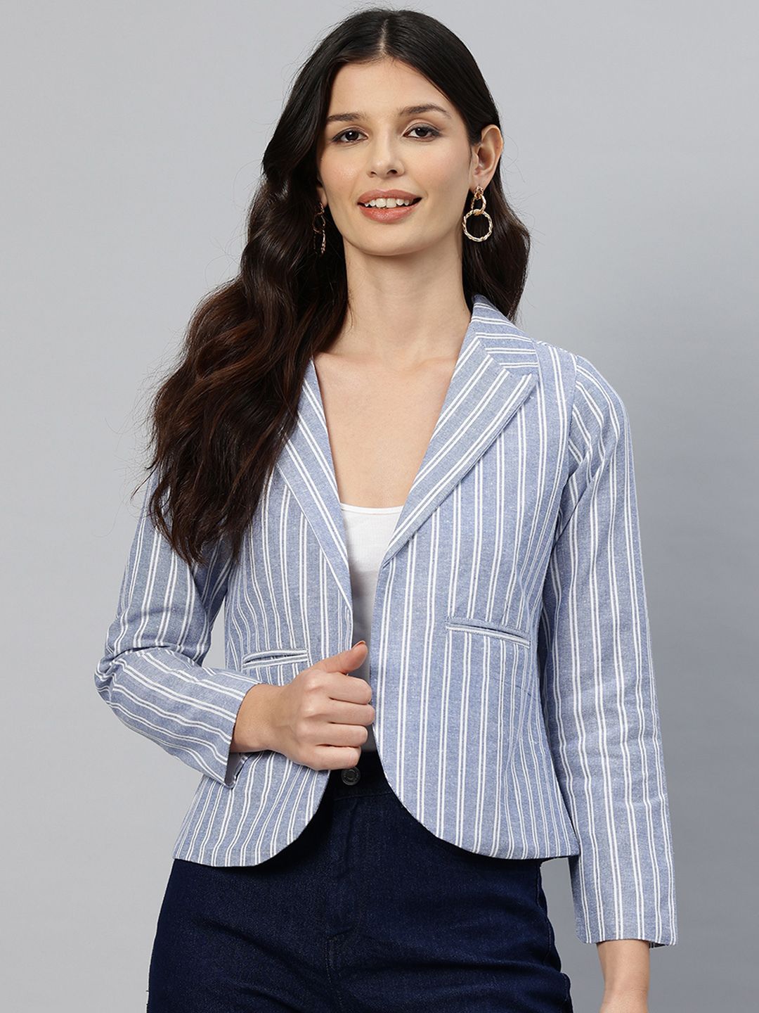 cottinfab Women Striped Single Breasted Casual Blazer-picture-21