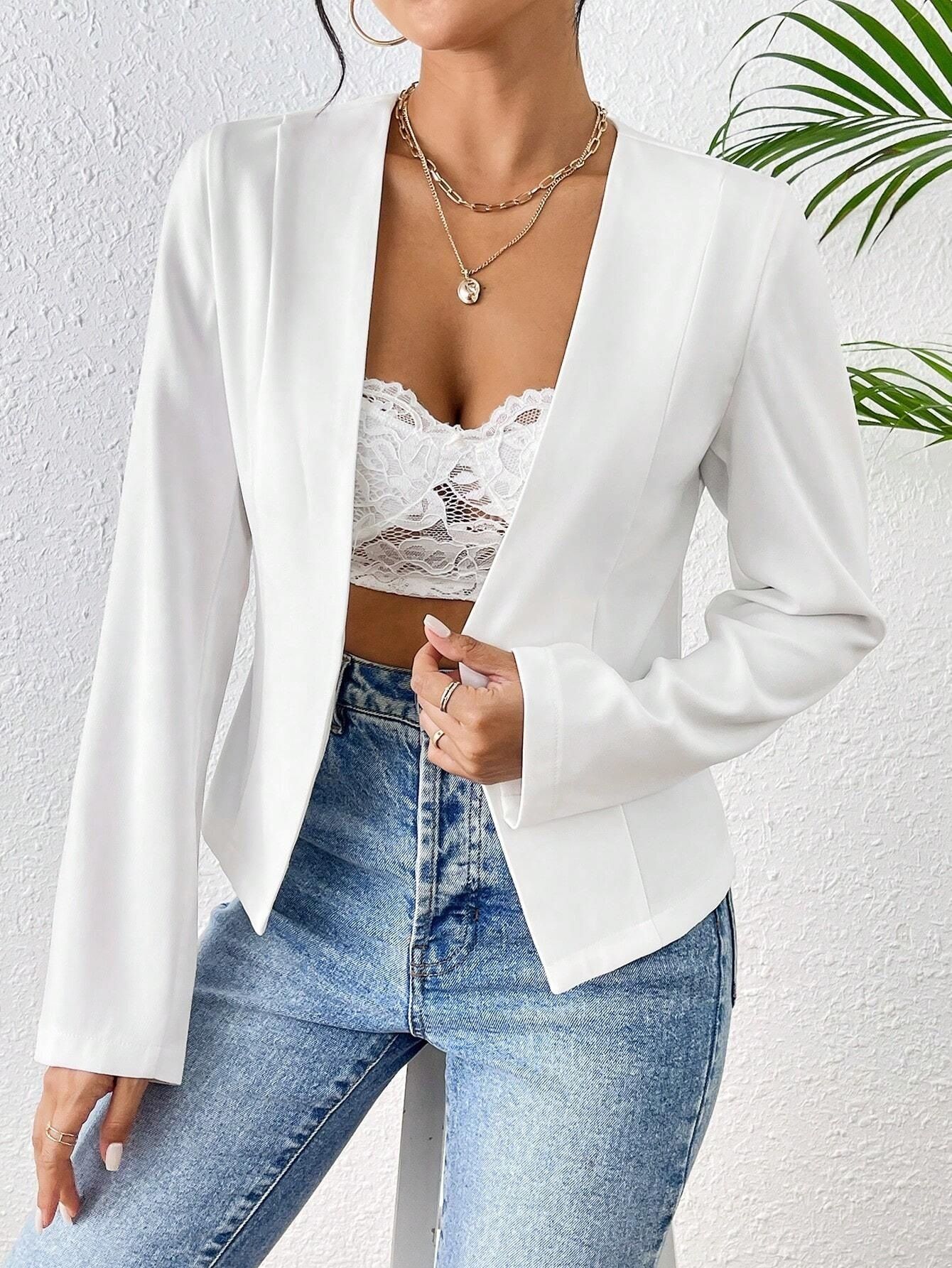 Women Solid Mandarin Casual Blazer