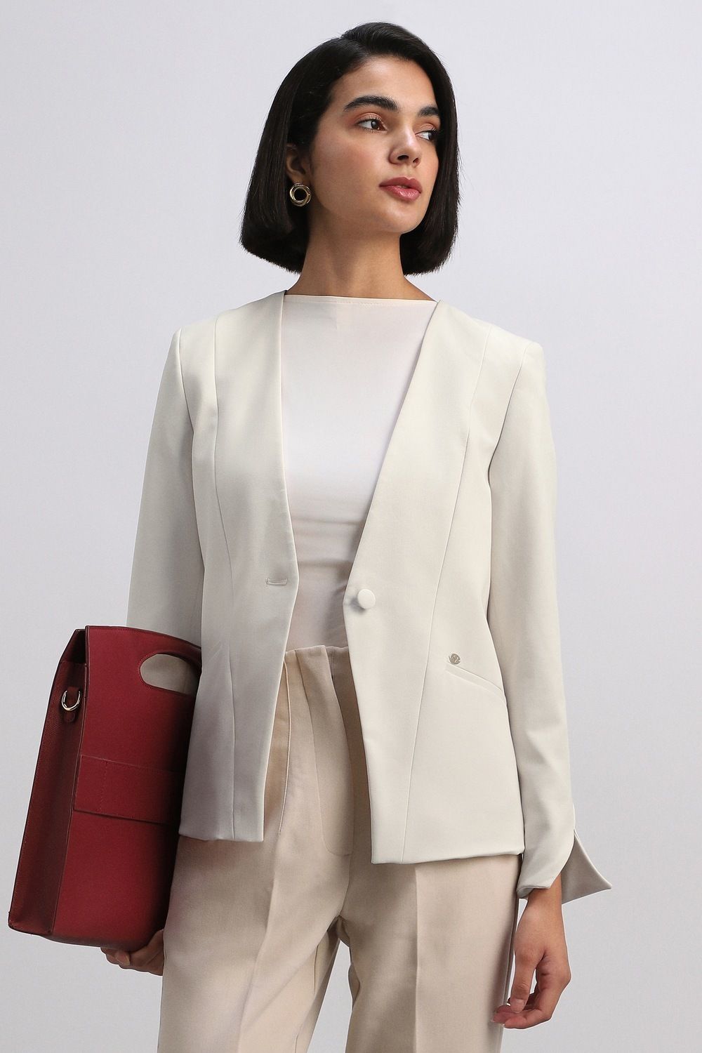 allen solly Women Solid Single Breasted Formal Blazer-picture-18