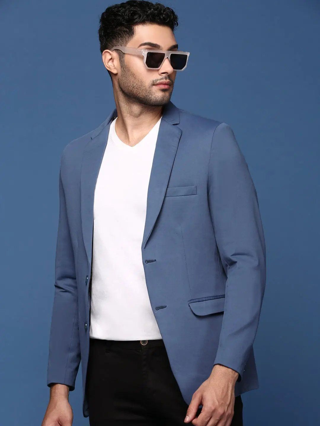 showoffff Men Solid Single Breasted Formal Blazer-picture-10
