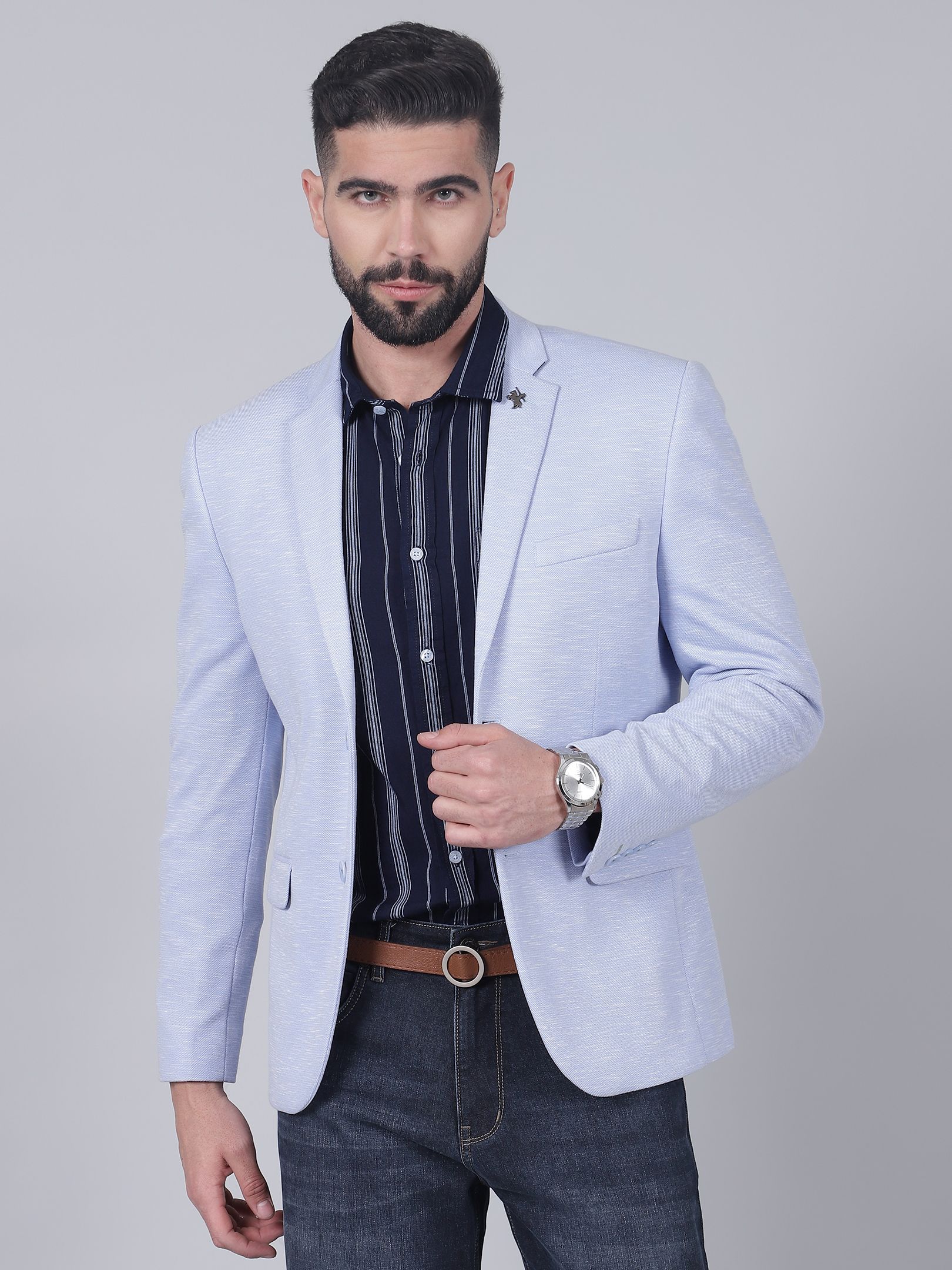 cantabil Men Self Design Single Breasted Casual Blazer-picture-26