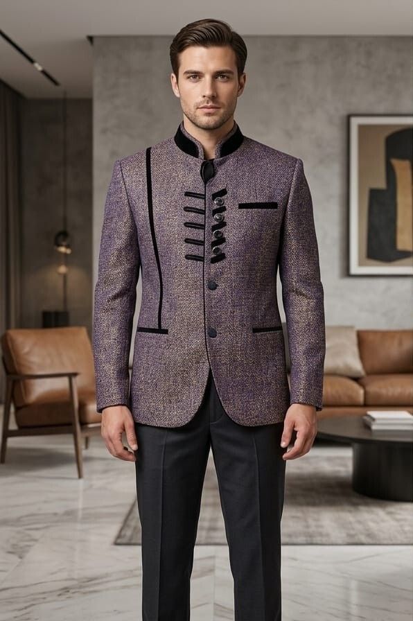 chanderivastra Men Self Design, Woven Bandhgala Casual, Festive & Wedding, Party Blazer-picture-0