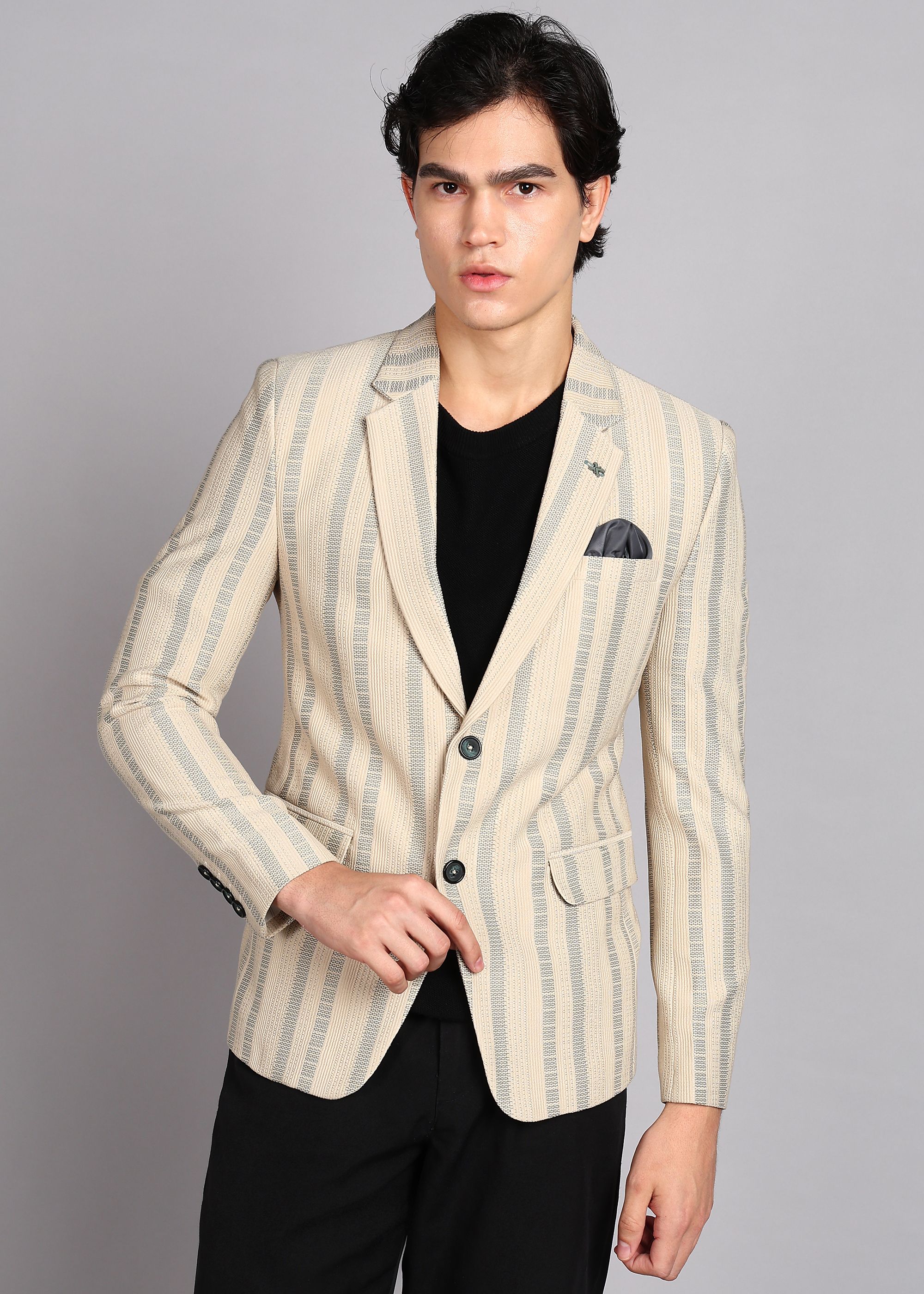 Men Striped Single Breasted Casual Blazer-image-21