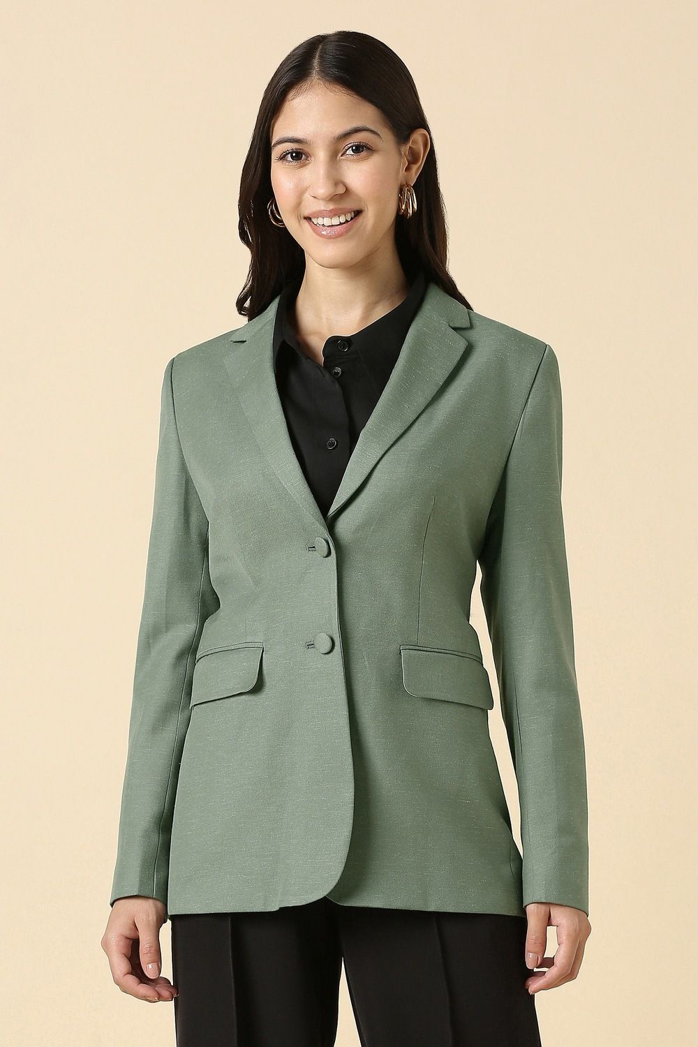 allen solly Women Solid Single Breasted Formal Blazer-picture-27