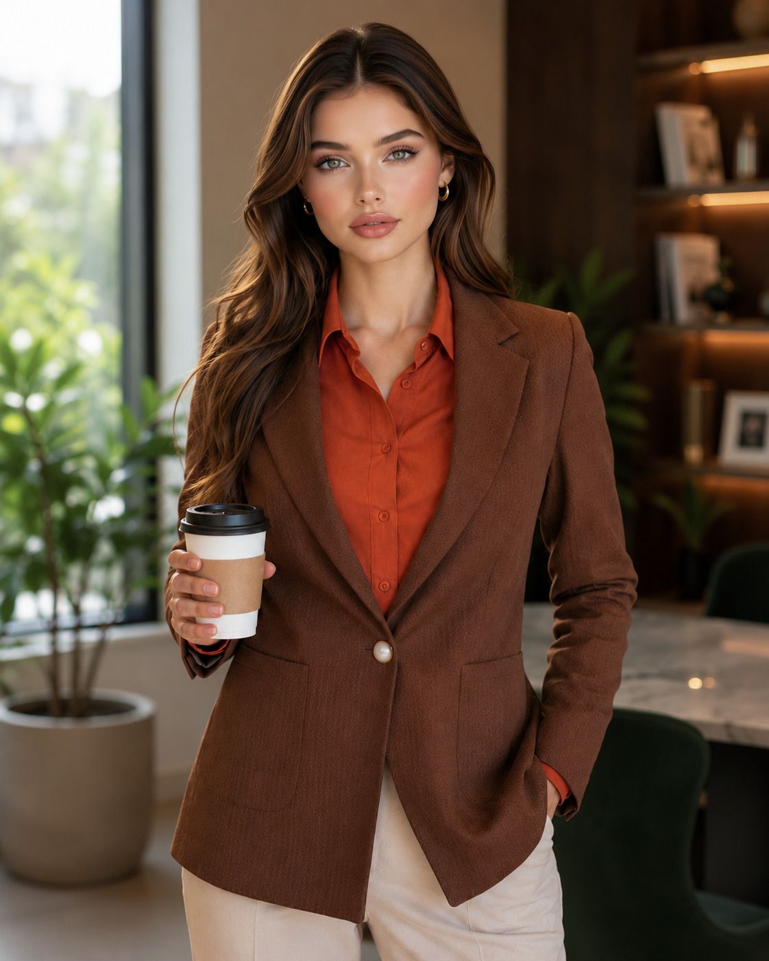 Women Striped Mandarin Formal Blazer-image-2