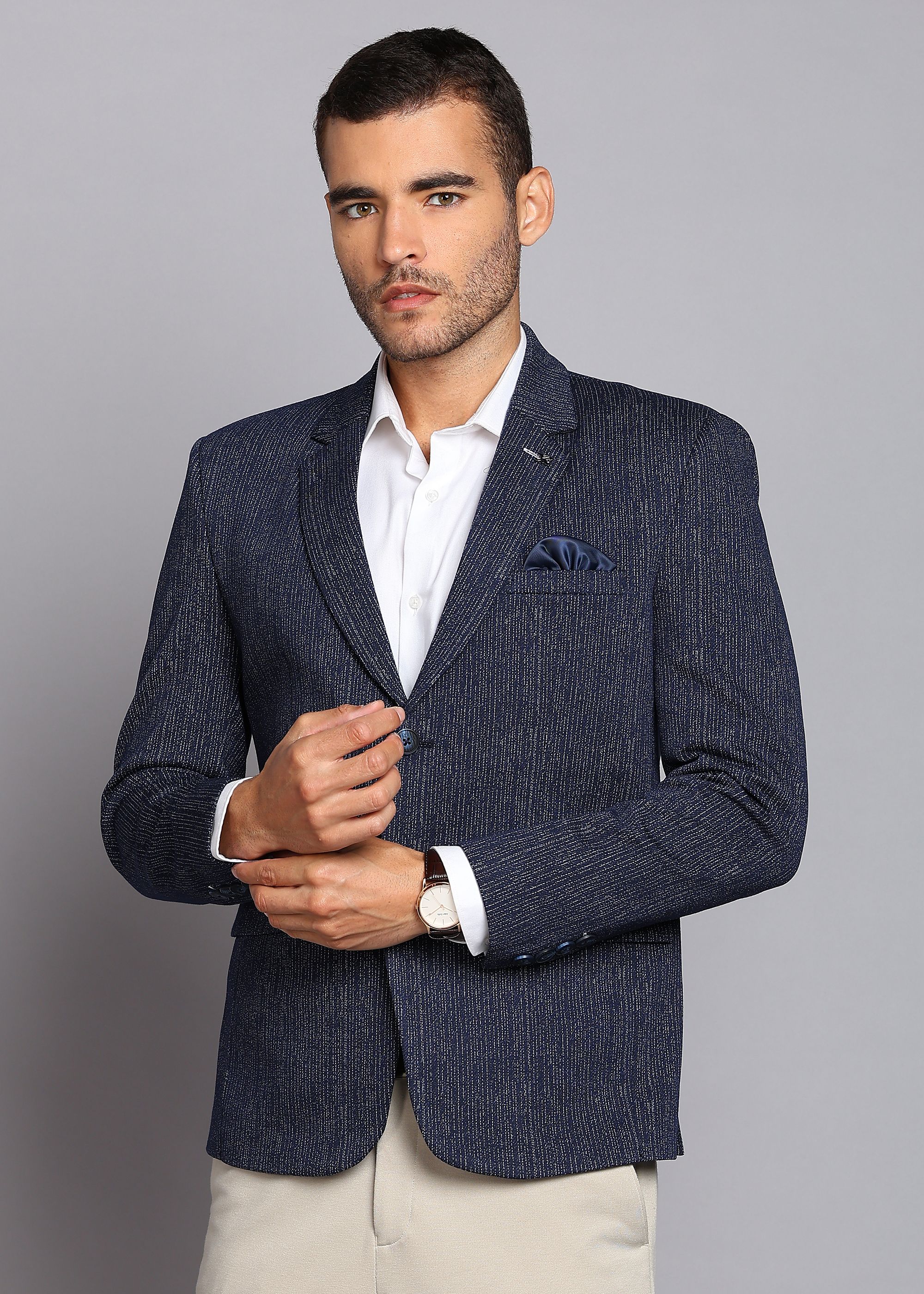 killer Men Self Design Single Breasted Casual Blazer-picture-13