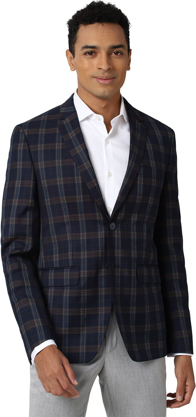 peter england Men Checkered Single Breasted Formal Blazer-picture-22