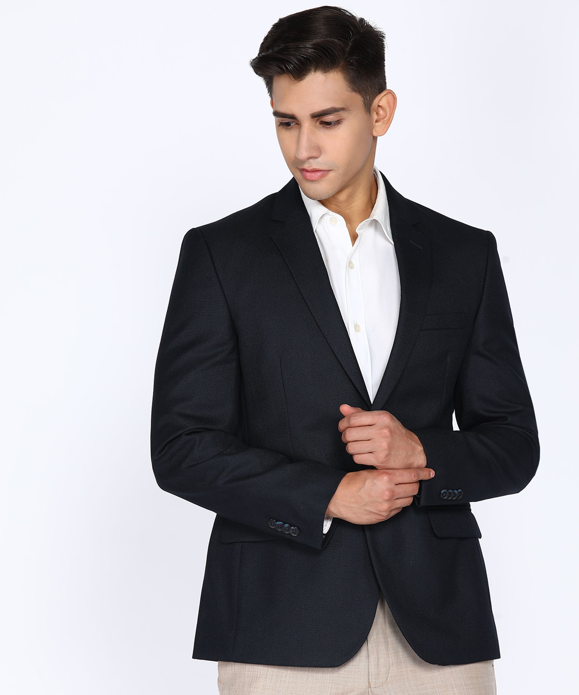 park avenue Men Solid Single Breasted Formal Blazer-picture-19