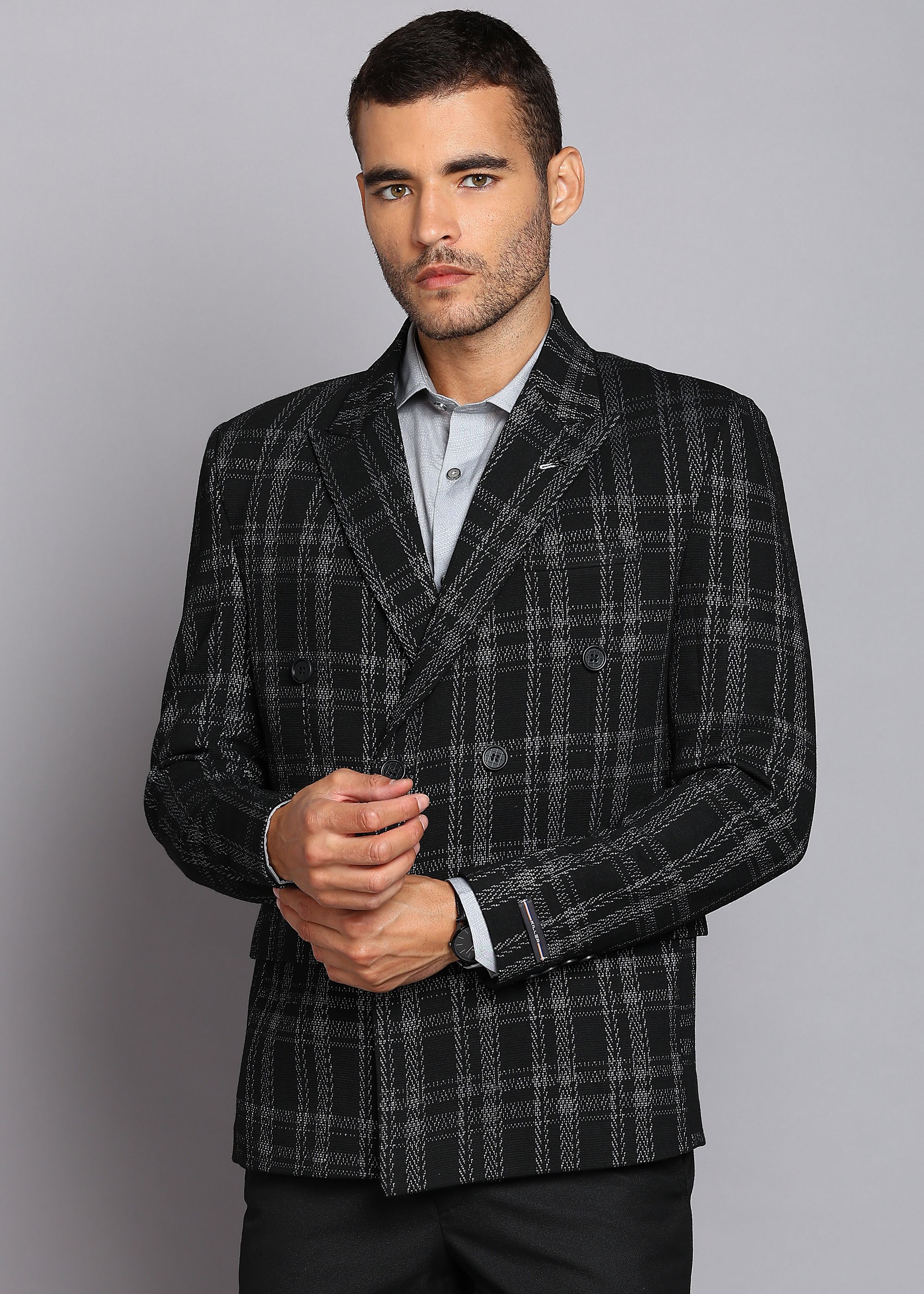 killer Men Checkered Double Breasted Casual Blazer-picture-11