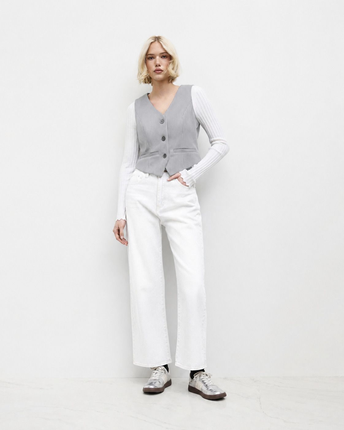 kotty Women Striped Mandarin Casual Blazer-picture-11