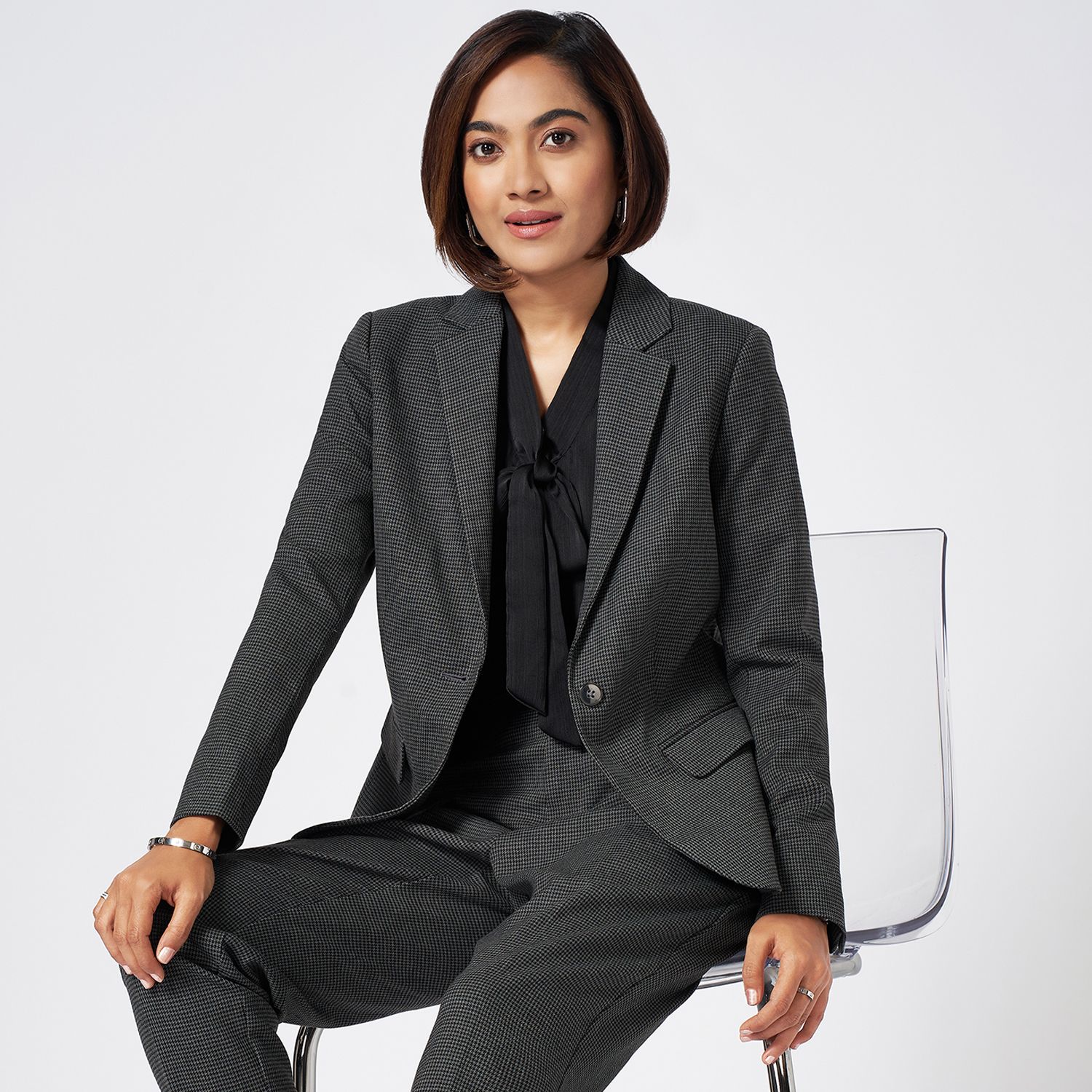 annabelle by pantaloons Women Geometric Print Mandarin Formal Blazer-picture-12