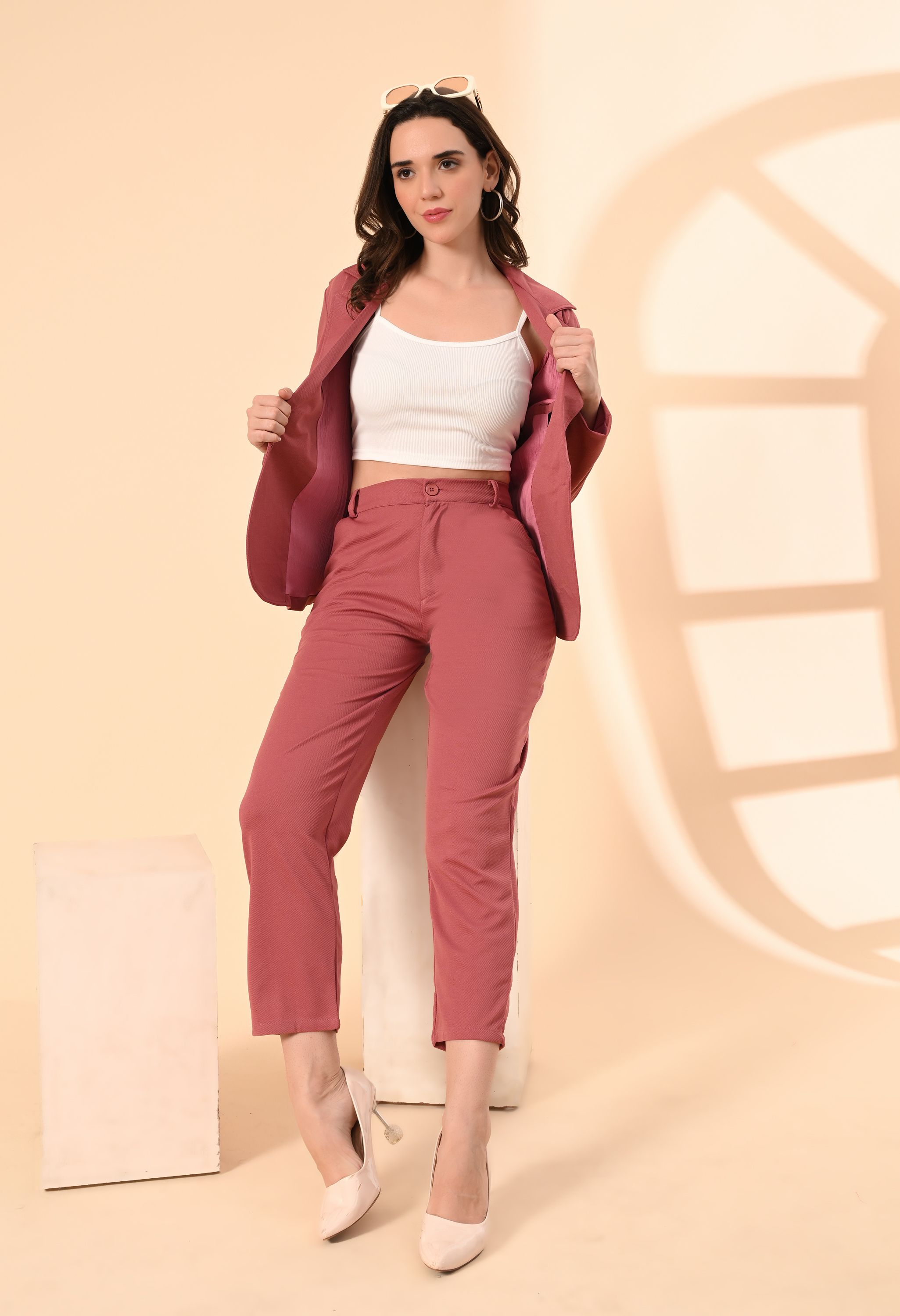 Women 3-Piece Cotton Blend Formal Suit Set-Office Wear, Business Attire,Meeting Outfit Solid Suit