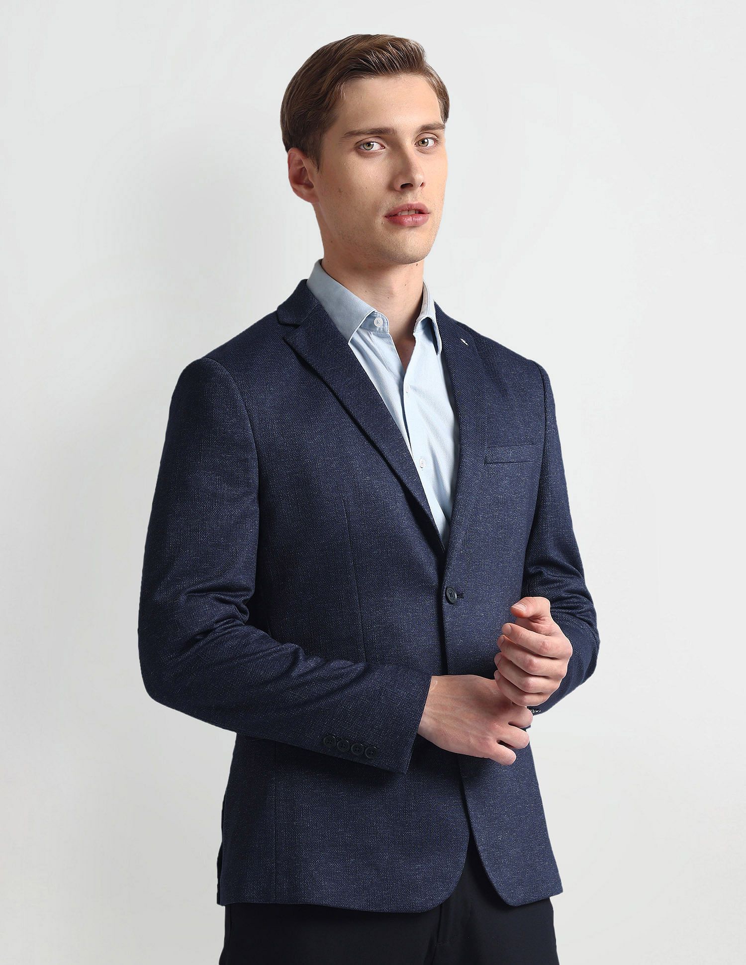 arrow Men Self Design Single Breasted Formal Blazer-picture-18