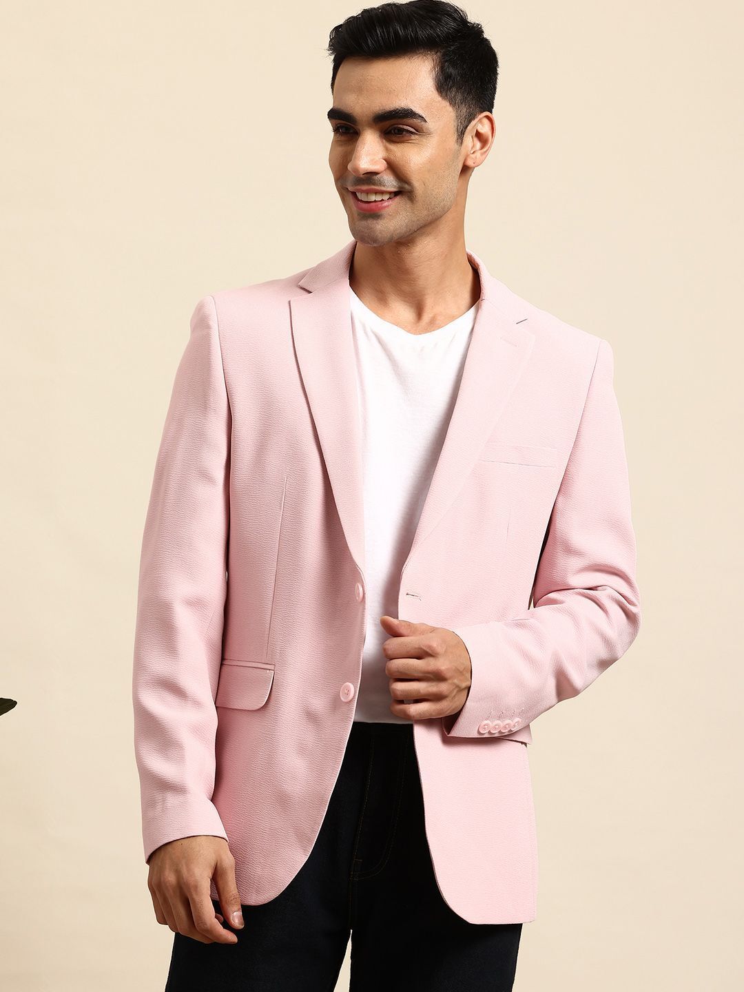 mast & harbour Men Self Design Single Breasted Formal Blazer-picture-16