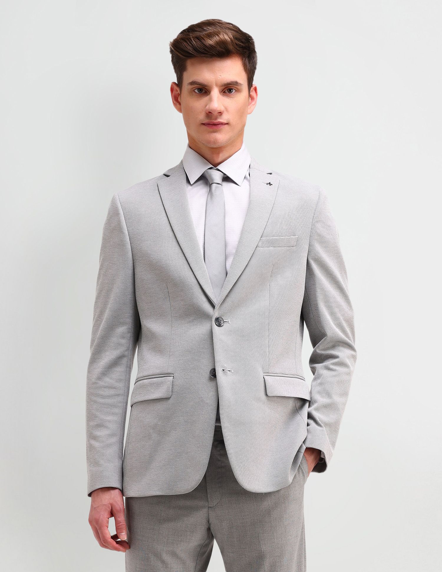 Men Self Design Single Breasted Formal Blazer