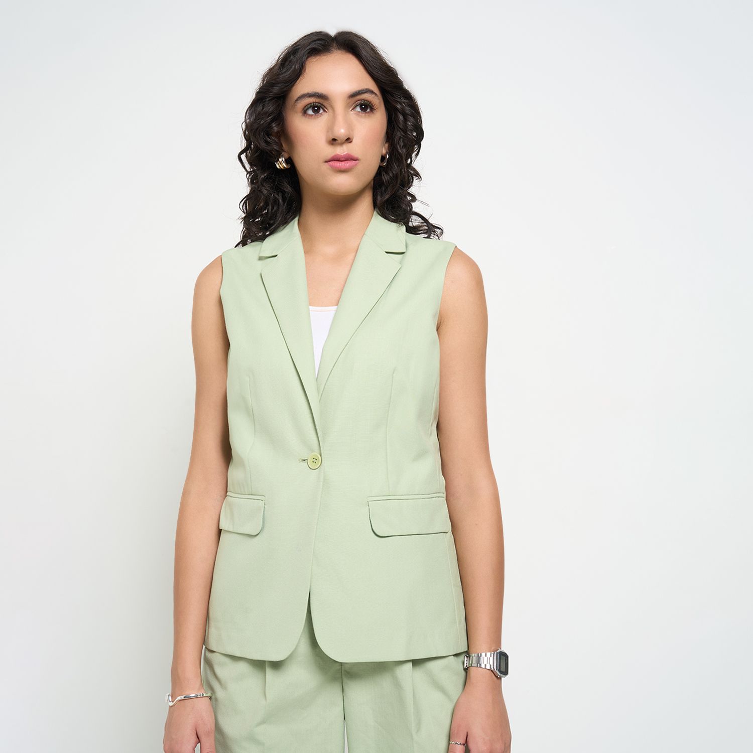 Women Solid Mandarin Casual Blazer-image-45