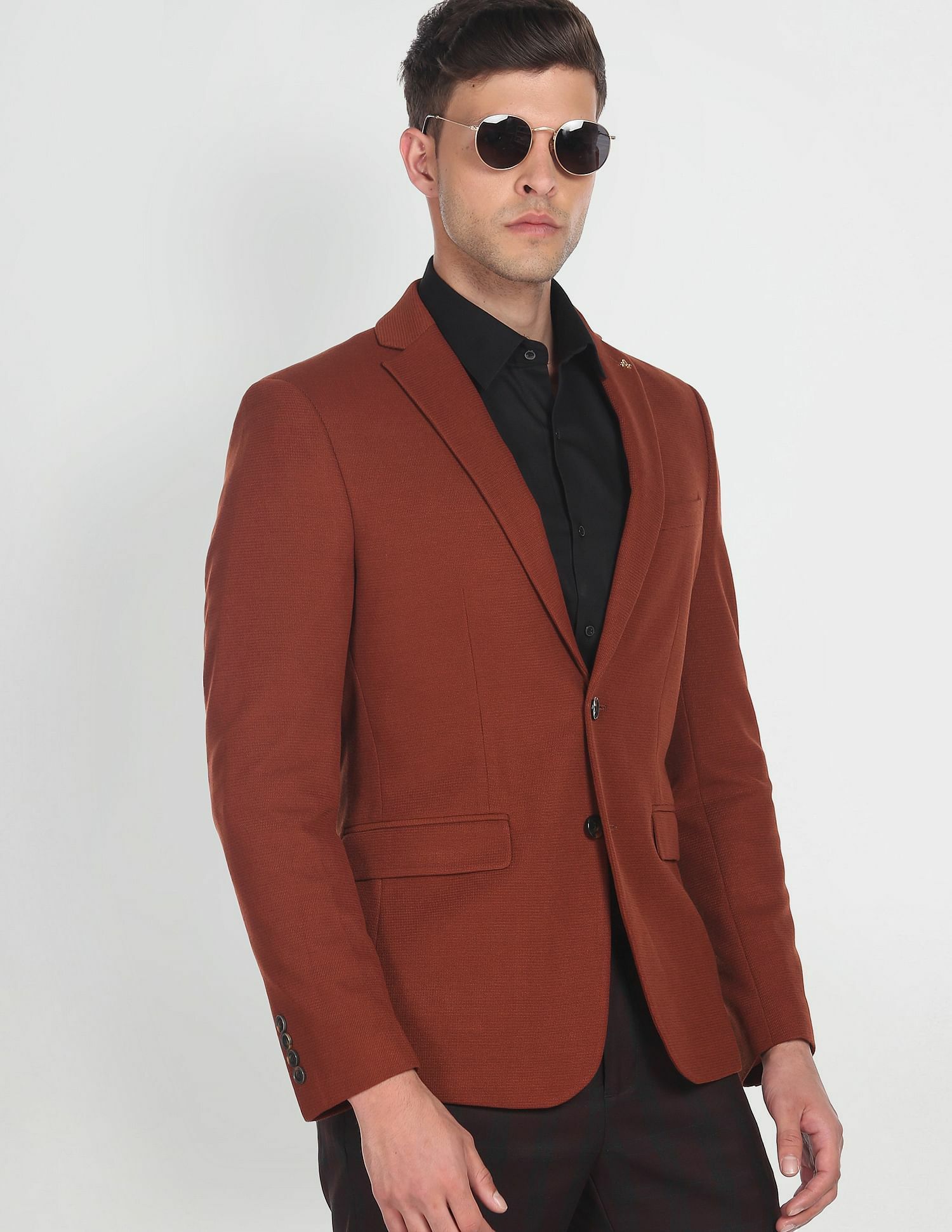 arrow Men Self Design Single Breasted Formal Blazer-picture-21