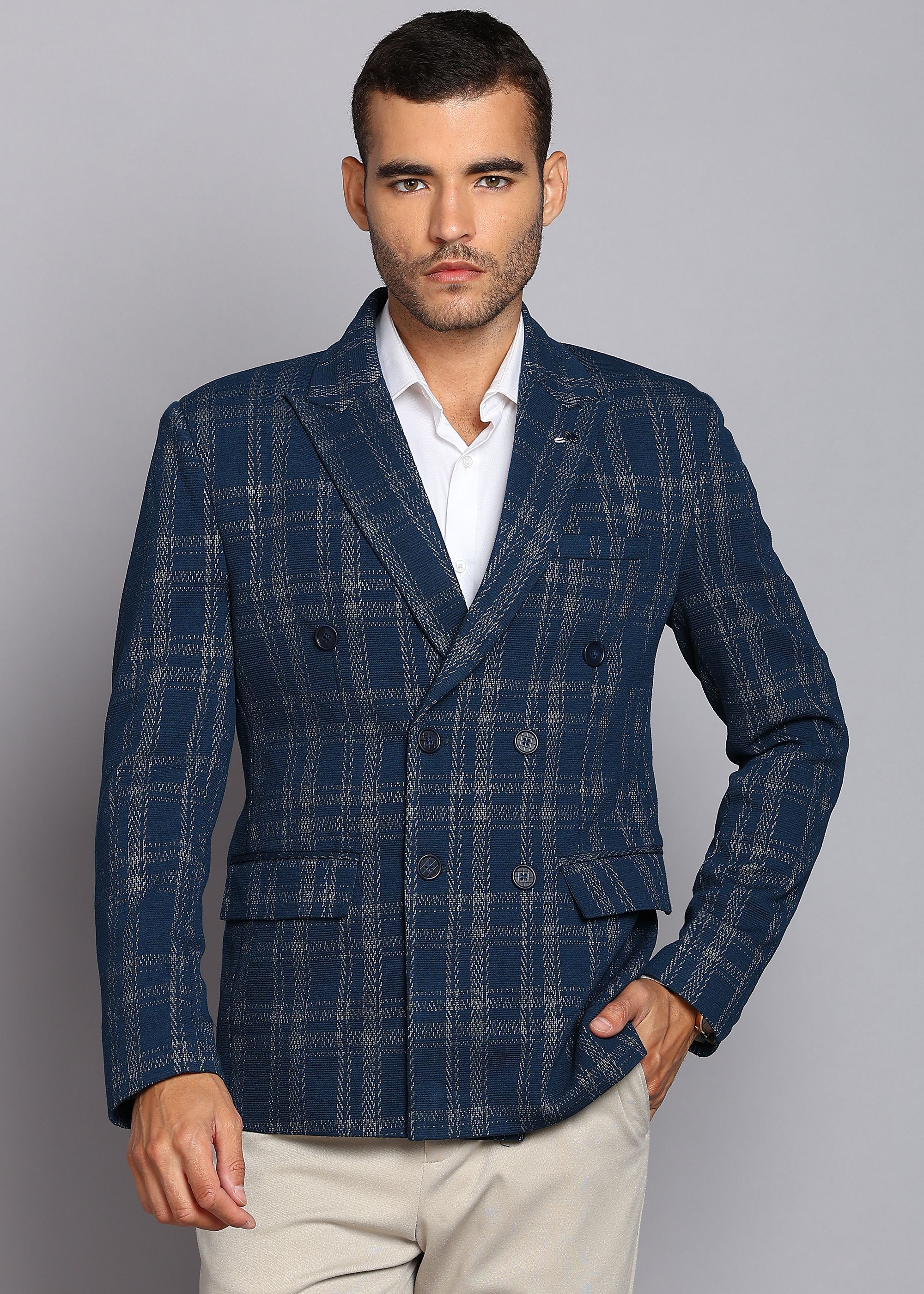 killer Men Checkered Double Breasted Casual Blazer-picture-28