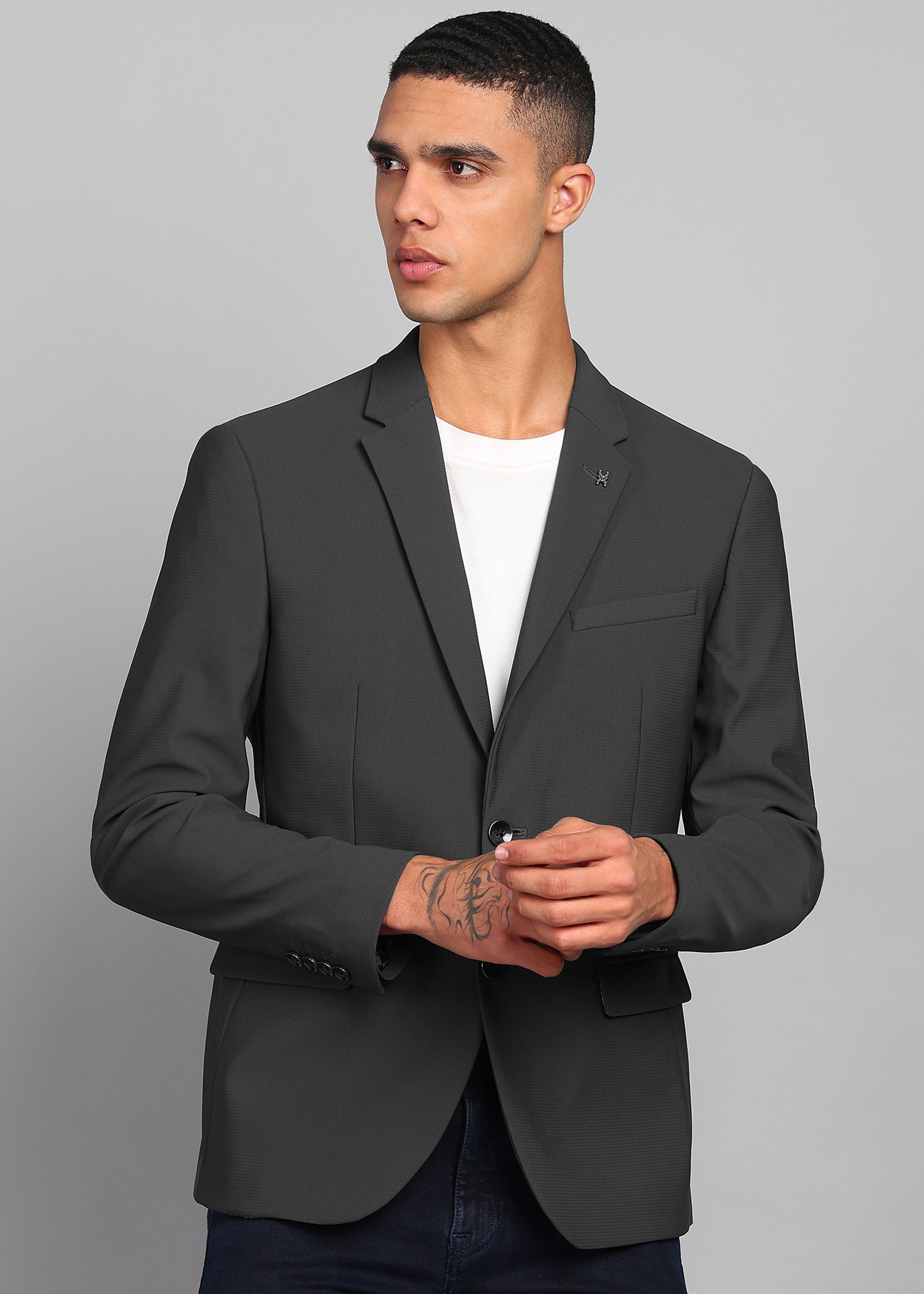killer Men Self Design Single Breasted Casual Blazer-picture-16