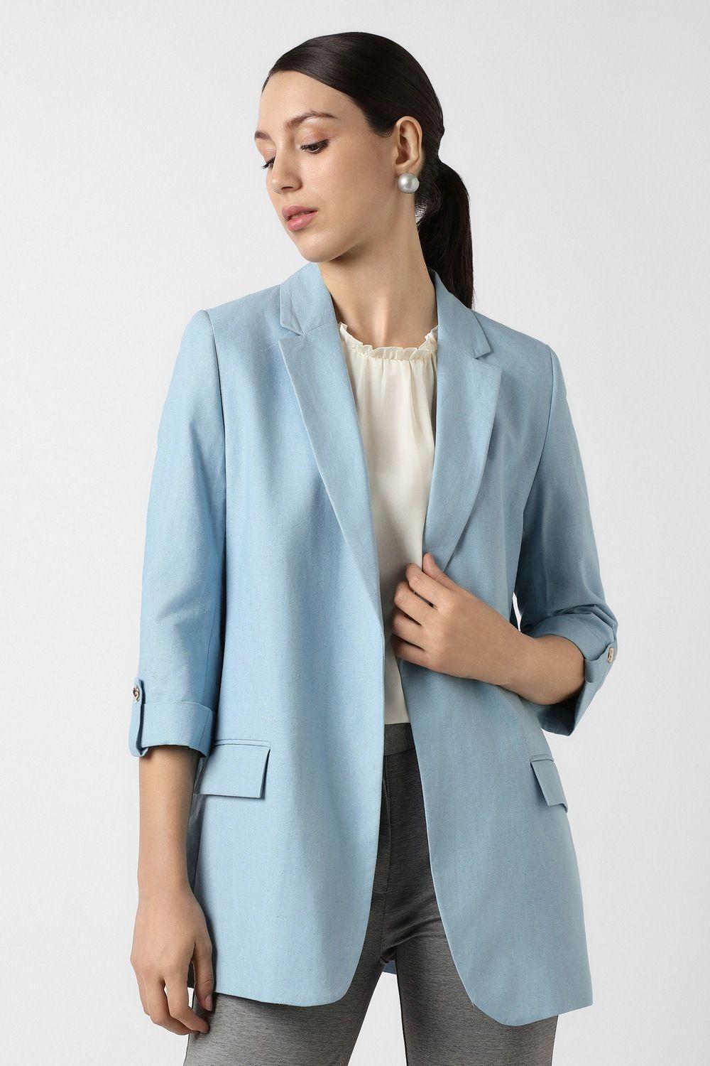van heusen Women Solid Single Breasted Formal Blazer-picture-22