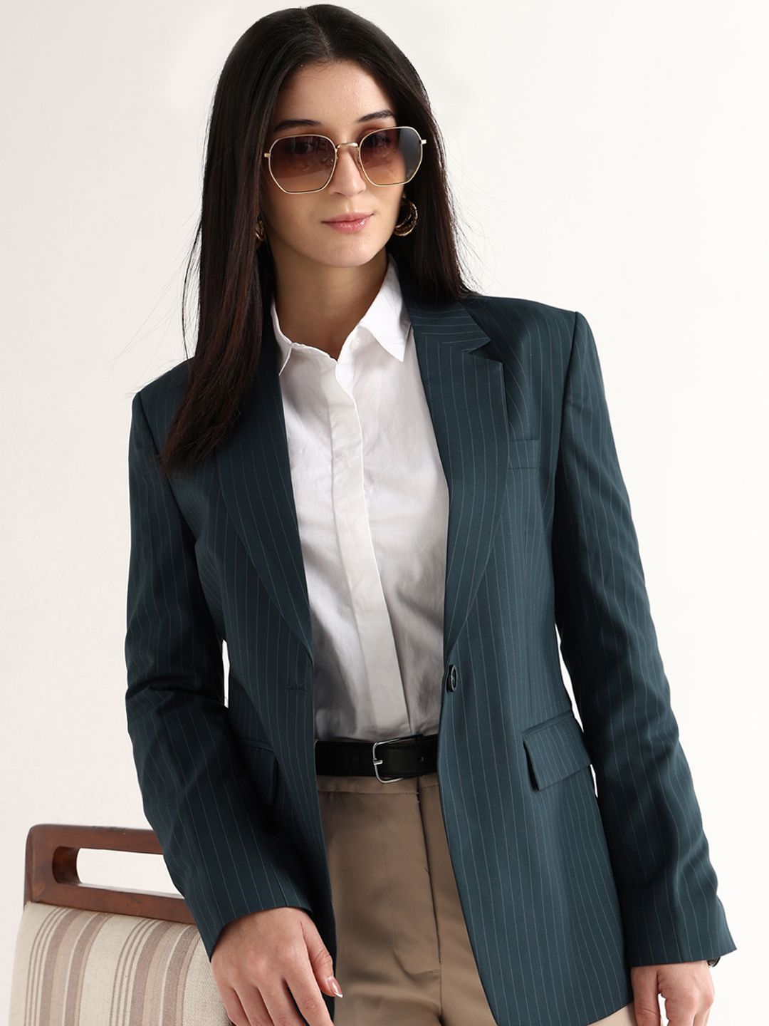 hancock Women Striped Single Breasted Formal Blazer-picture-11