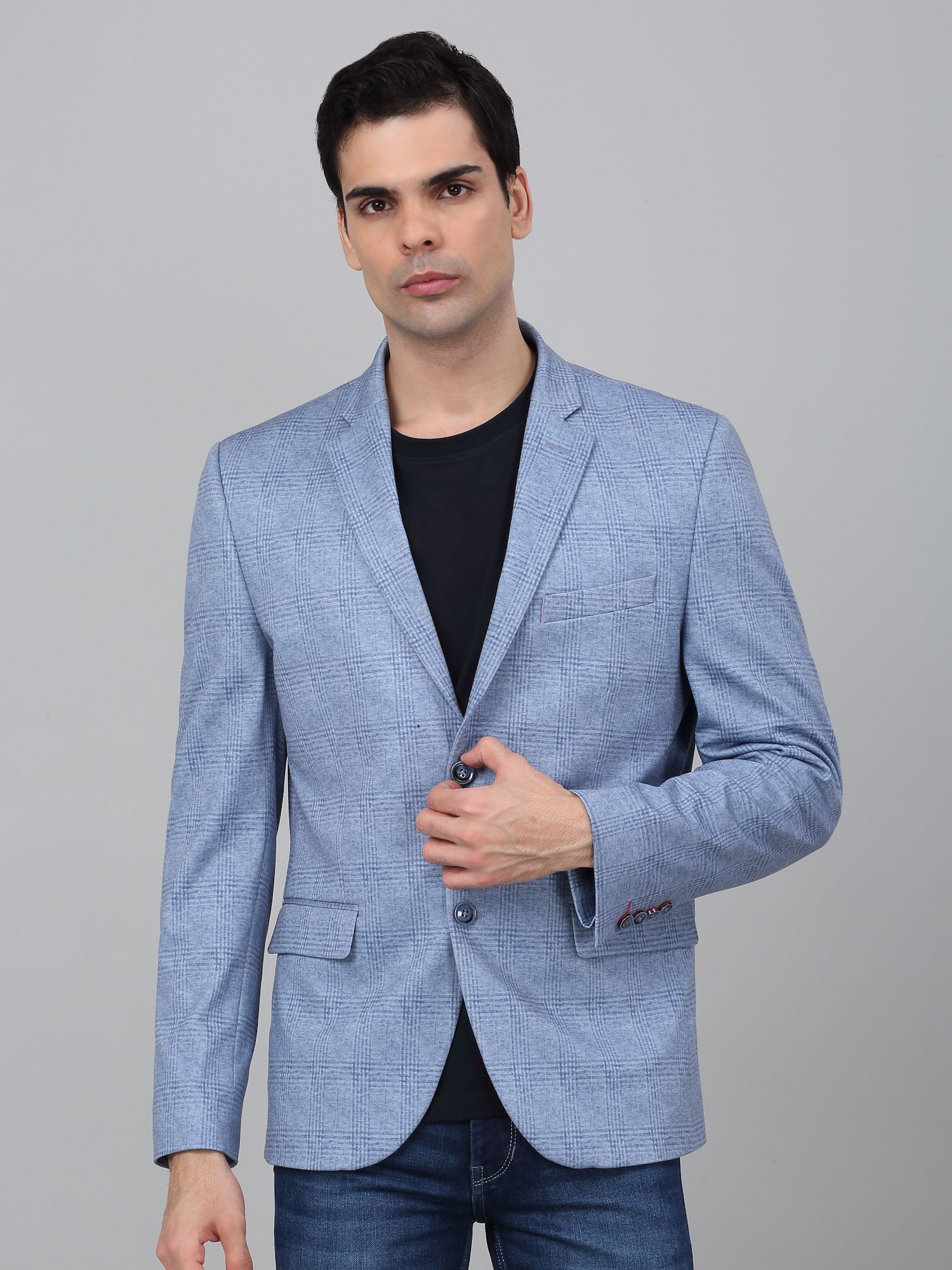cantabil Men Checkered Single Breasted Casual Blazer-picture-15