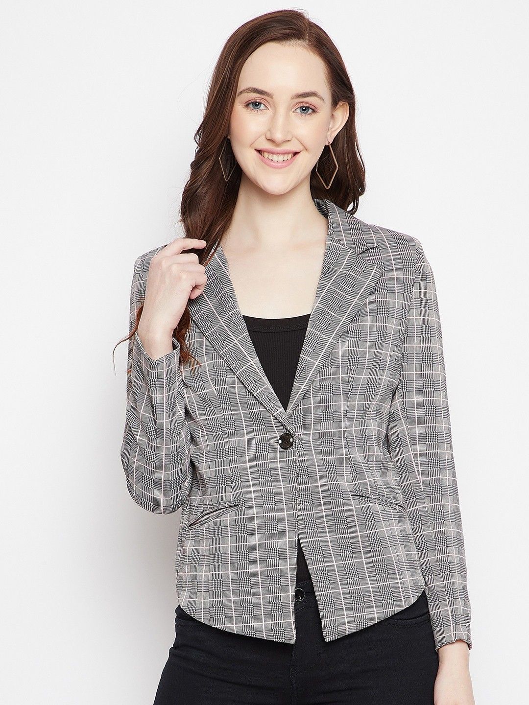 crimsoune club Women Checkered Single Breasted Casual Blazer-picture-15