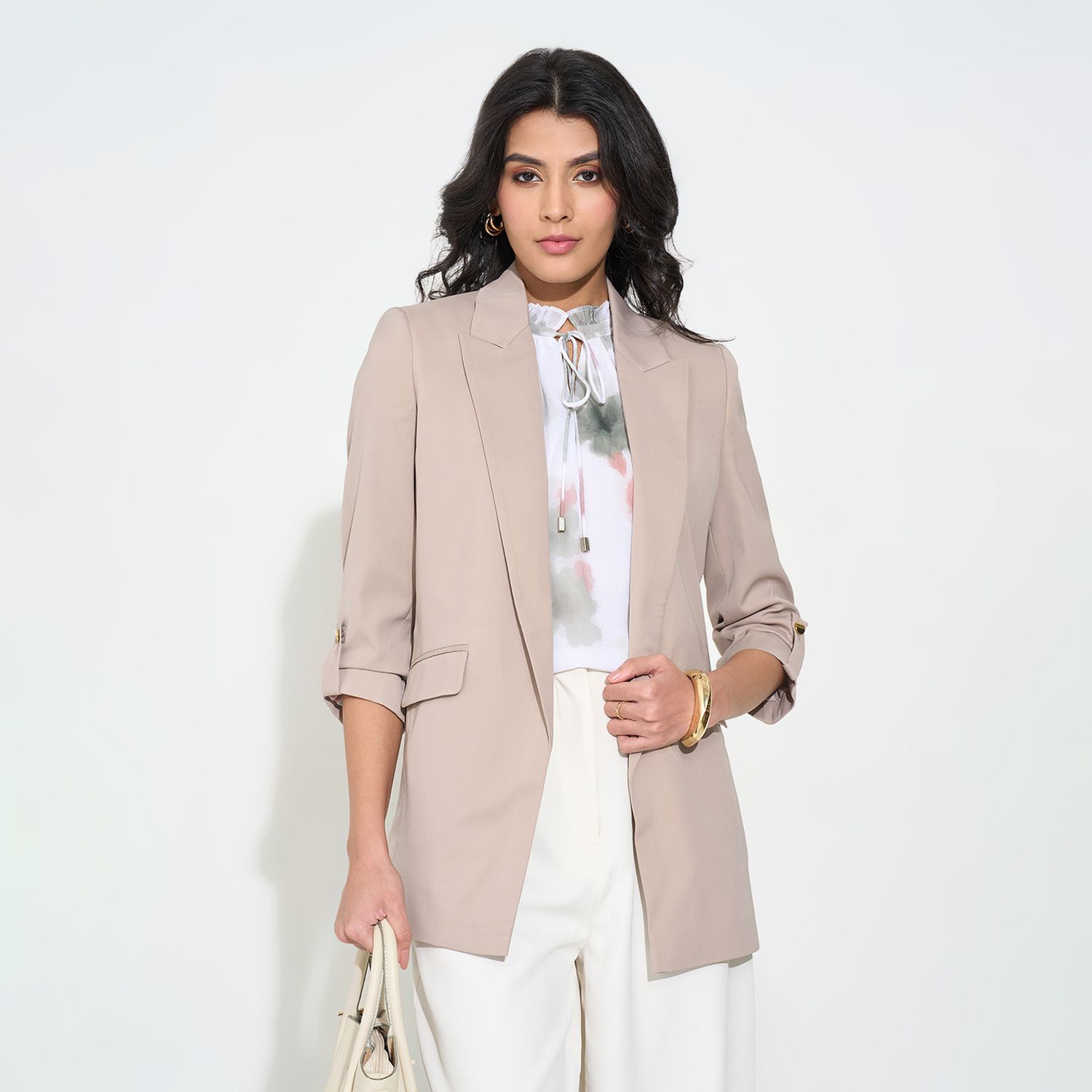 annabelle by pantaloons Women Solid Mandarin Casual Blazer-picture-12