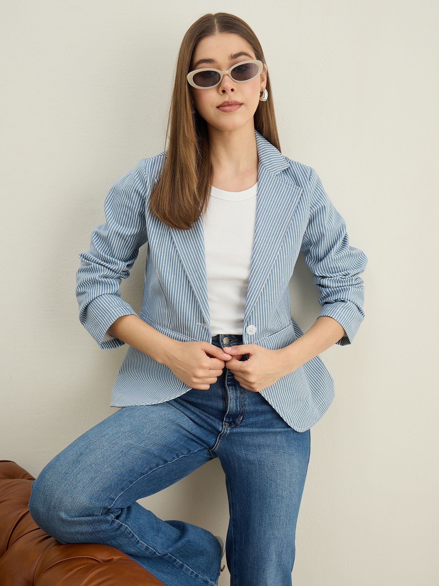 stylestone Women Striped Single Breasted Casual Blazer-picture-17