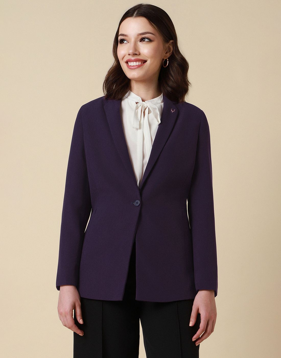 allen solly Women Solid Single Breasted Formal Blazer-picture-23
