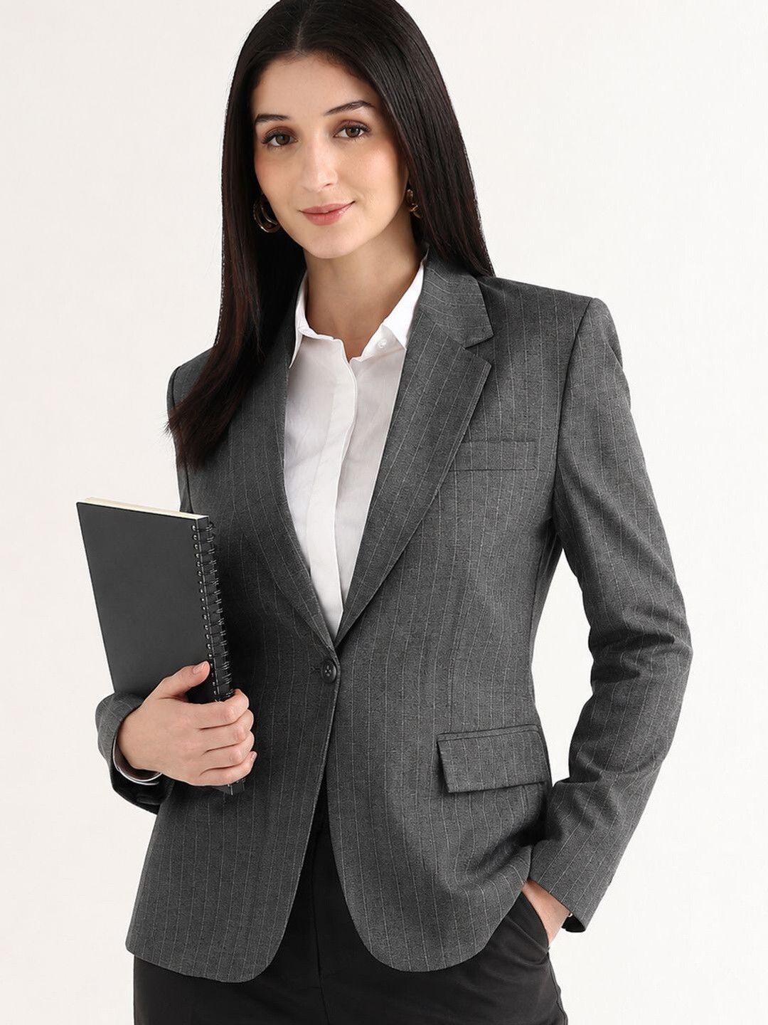 hancock Women Striped Single Breasted Formal Blazer-picture-23