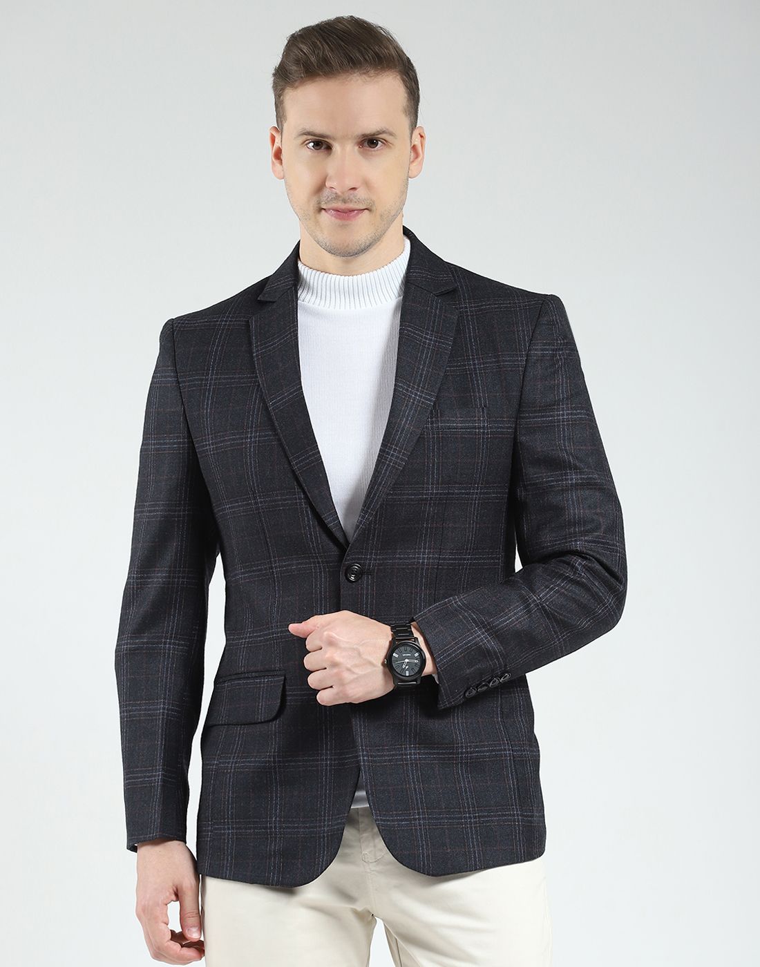 monte carlo Men Checkered Mandarin Casual Blazer-picture-34