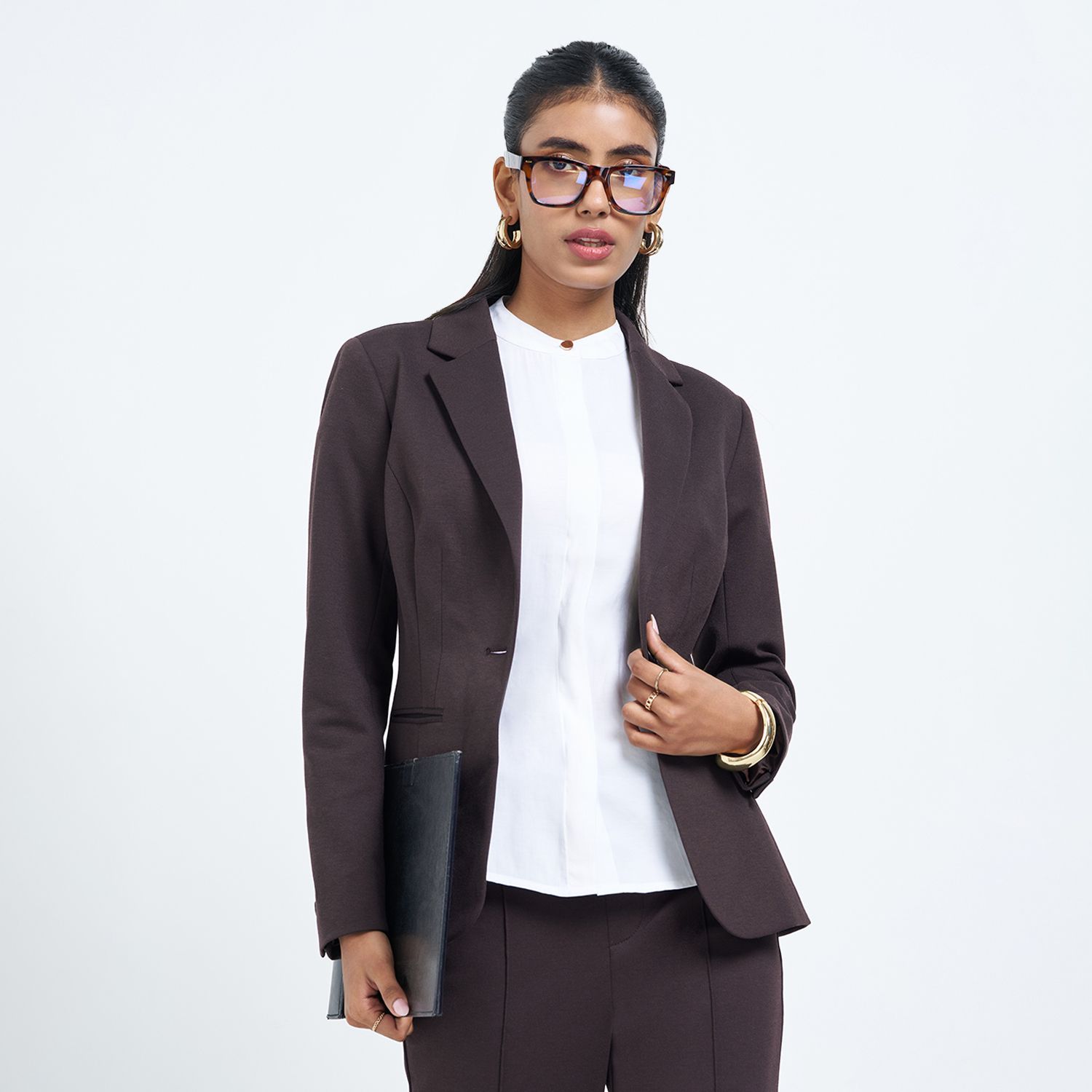 Women Solid Single Breasted Formal Blazer-image-46