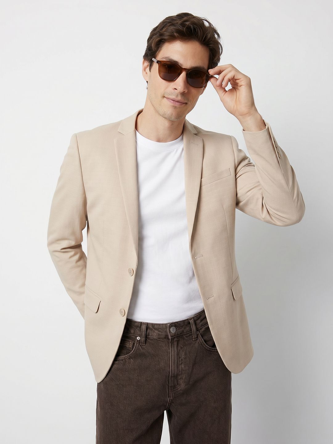 mast & harbour Men Solid Single Breasted Casual Blazer-picture-14
