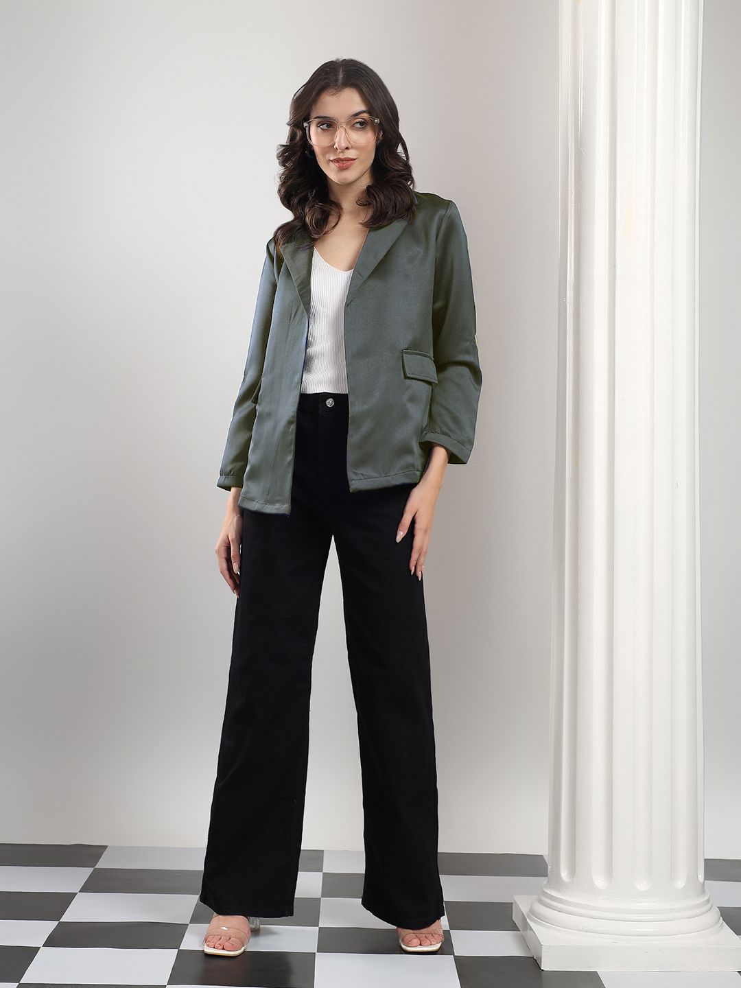 kotty Women Solid Mandarin Casual Blazer-picture-22